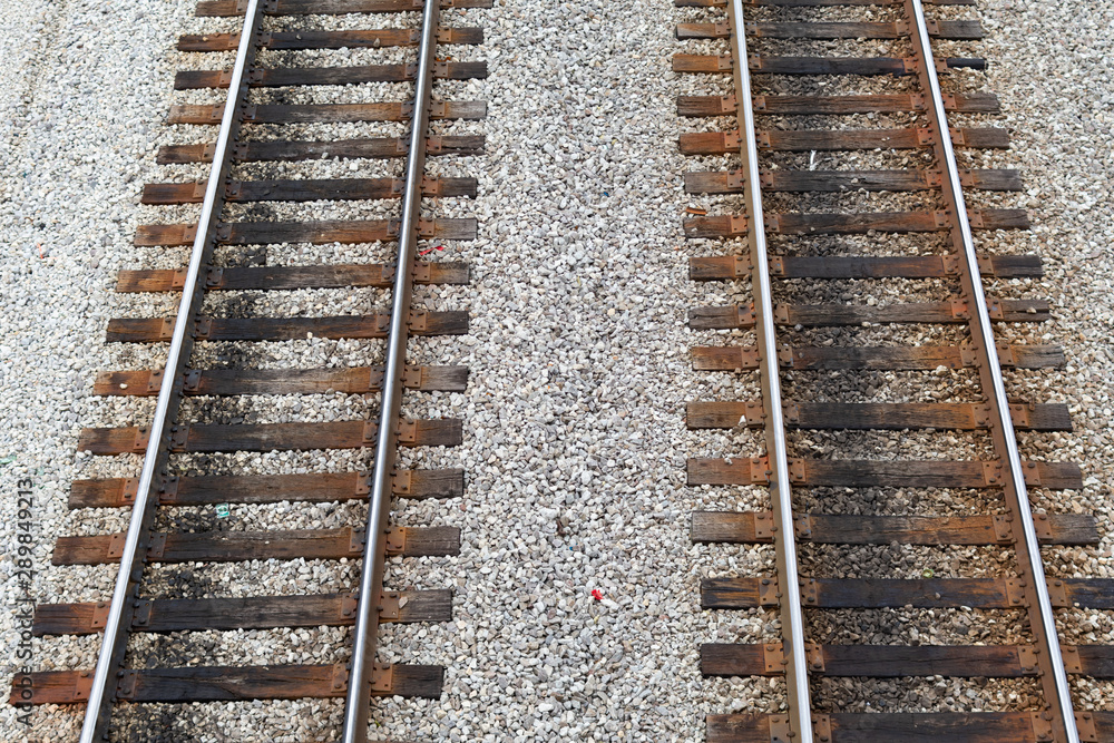 An Overhead View of a Two Railroad Tracks