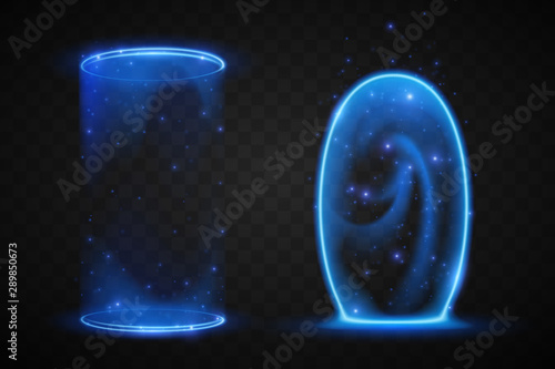 Magic blue portals on transparent background photo