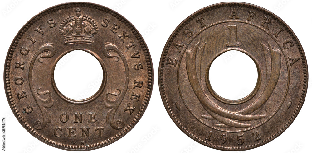 British East Africa coin 1 one cent 1952, ruler King George VI, King’s ...
