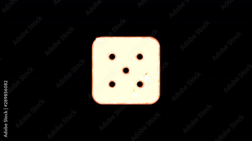 Symbol dice five burns out of transparency, then burns again. Alpha channel Premultiplied - Matted with color black Symbol dice five burns out of transparency, then burns again. Alpha channel Premultiplied - Matted with color black