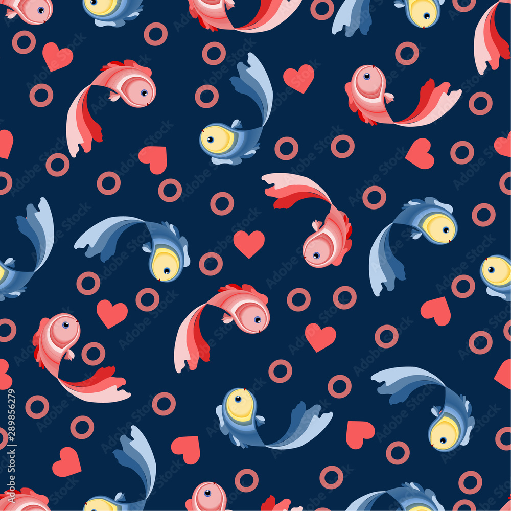 Loving fish and heart. Valentine's day - seamless pattern vector Loving fish and heart. Valentine's day - seamless pattern vector