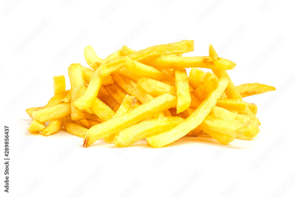 Pile of french fries isolated on white background