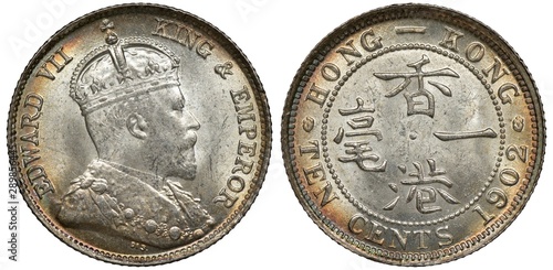 Wallpaper Mural British Hong Kong silver coin 10 ten cents 1902, bust of King Edward VII right, hieroglyphs within central circle, denomination and date below, Torontodigital.ca