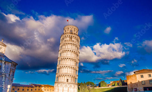 Leaning Tower of Pisa. Building is part architectural complex Cathedral and bell photo