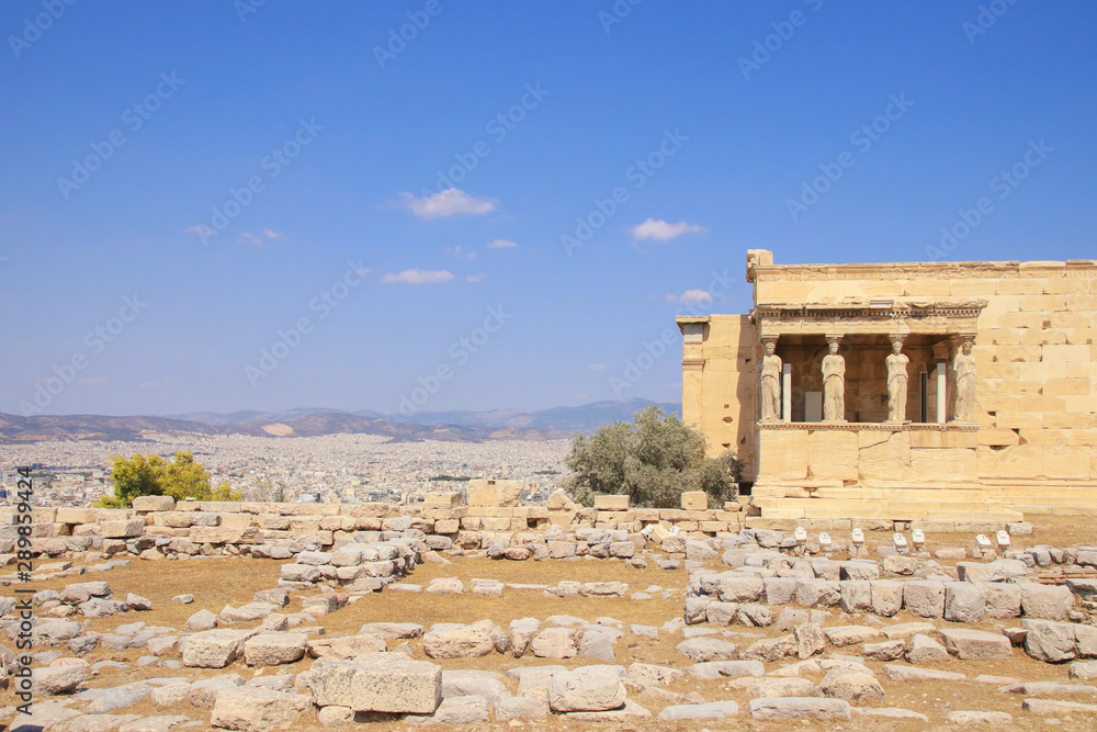 The Erechtheion with view to the city of Athens - Acropolis of Athens, Greece