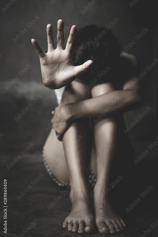 woman raised her hand for dissuade, campaign stop violence against women, including rape and human trafficking. woman raised her hand for dissuade, campaign stop violence against women, including rape and human trafficking.