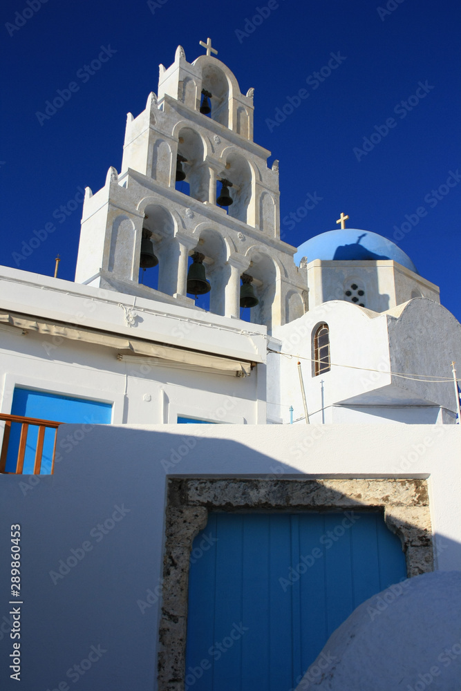 Belfry of the church in Pyrgos on the island of Santorini