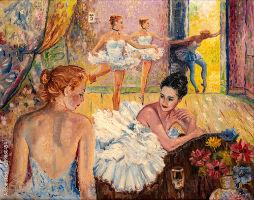 Dekoracja na wymiar  oil-painting-of-young-ballerinas-dressed-in-tutu-skirts-in-their-studio