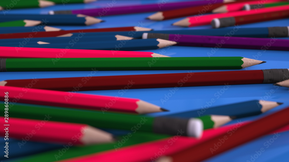 3d rendering background with pencils of different colors