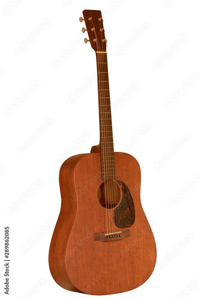 brown acoustic guitar made by Mahogany wood on white background