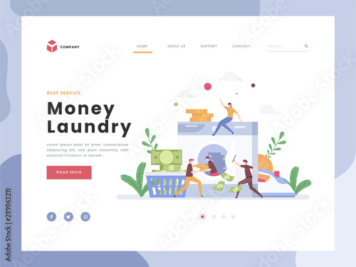 Vector Illustration idea concept for landing page template,Corruption, Flat Tiny Persons cash money laundering, Finance economical crime with payment. Dishonesty and unfair oligarchies. Flat Styles