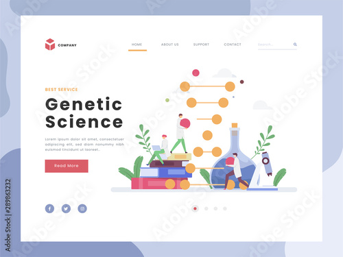 Vector Illustration idea concept for landing page template,Genetic Engineering, Flat tiny The scientist changes parts of the DNA chain biology structure researh. Microbiology technology. Flat Styles.