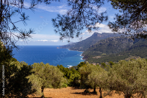 Panoramablick auf die Küste zwischen Valldemossa und Bayalbufar im Norden von Mallorca an einem sonnigen Tag photo