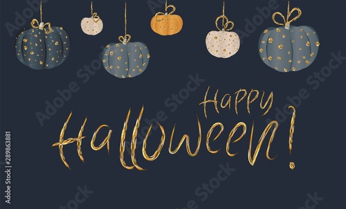 horizontal postcard for halloween. the banner is dark. Poster with pumpkins. The night of all living.