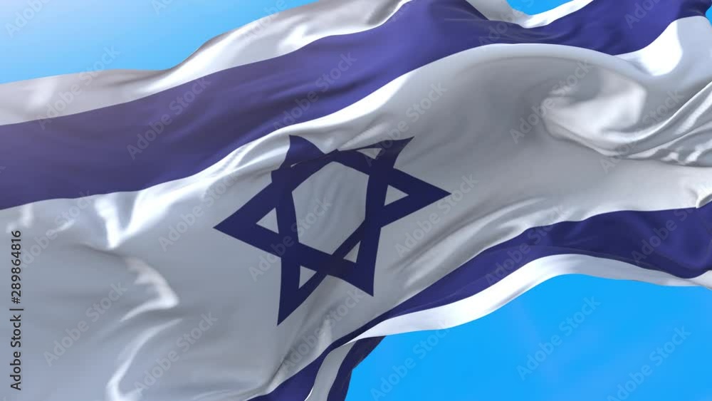Israel flag video waving in wind 4K. Realistic Israeli background ...
