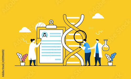 DNA Test concept, magnifying DNA flat vector illustration