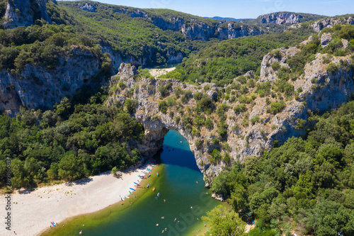 Aerial view of Narural arch in Vallon Pont D'arc in Ardeche canyon in France photo