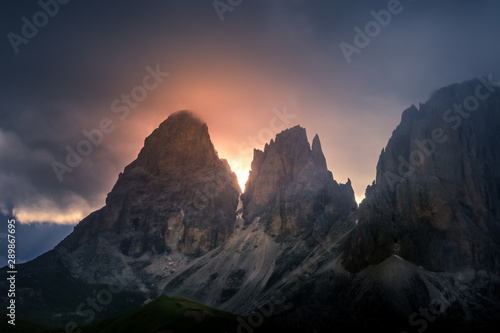 a colorful stormy sunset over Dolomite Pass