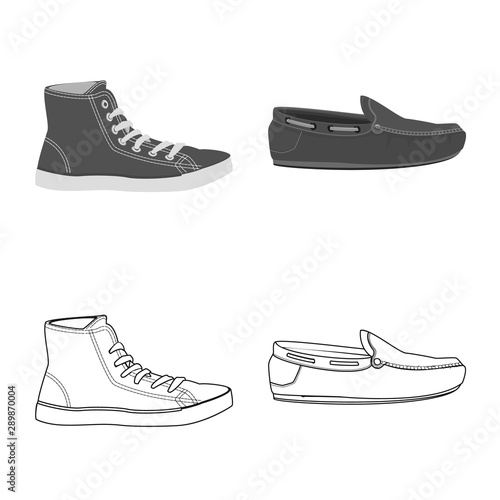 Vector design of shoe and footwear logo. Set of shoe and foot stock symbol for web.