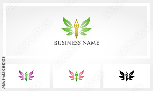 Woman Body With Leaves Like Wings Logo