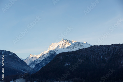 Mountain Hochkalter in winter at sunrise
