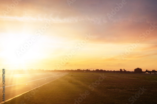 airport runway in the evening sunset light