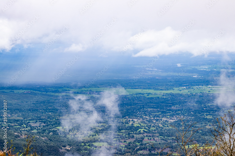 Viewpoint and green fields in the rainy season at Doi Luang Tak, Tak Province,Thailand.
