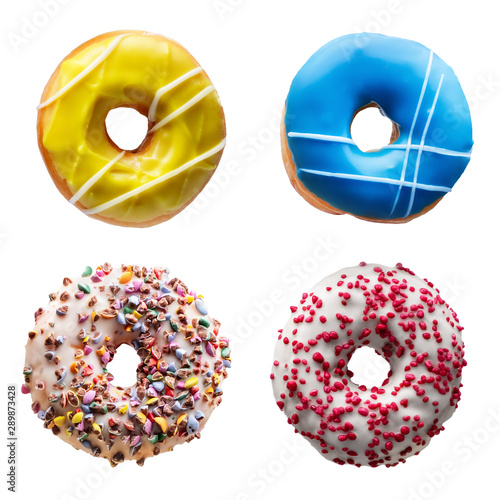 various donuts isolated on white background