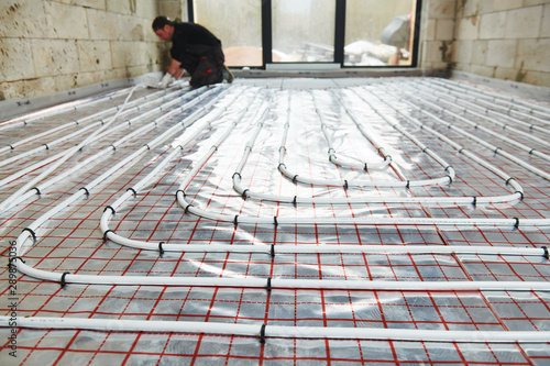 underfloor heating installation. Floor Heating system photo