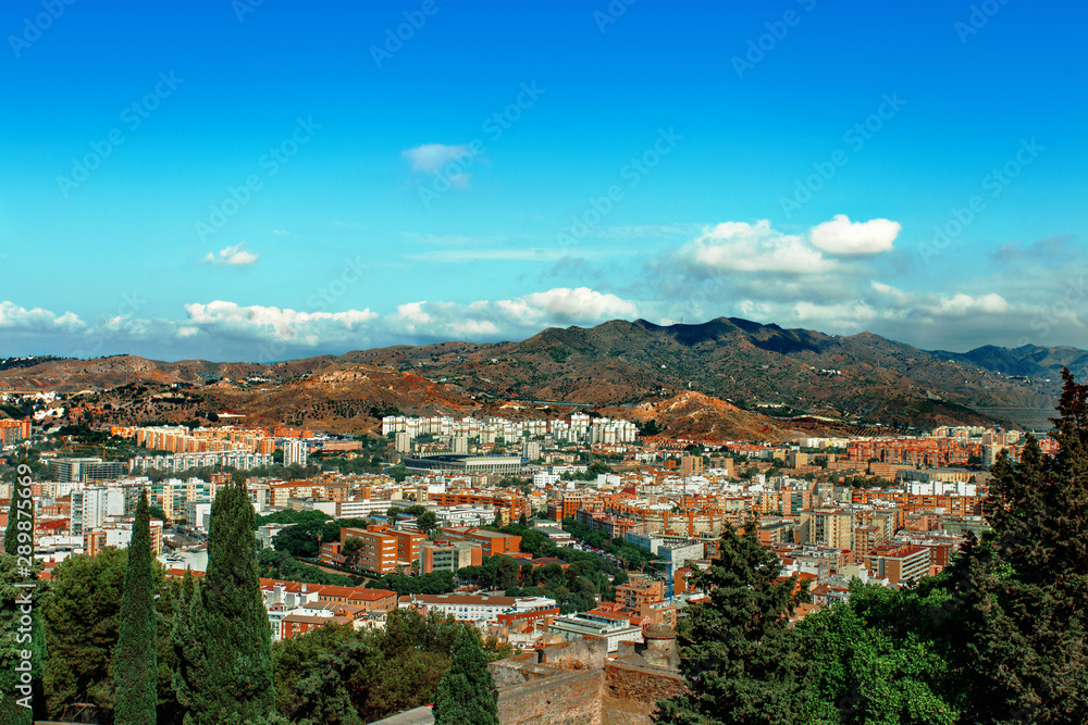 Malaga panoramic city and mountains view
