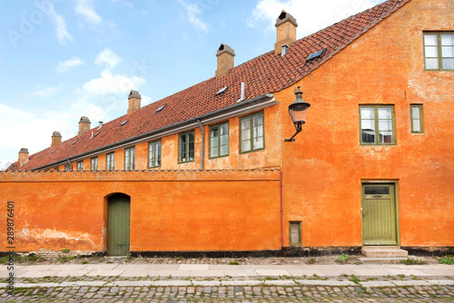 City street houses in historical area of danish capital
