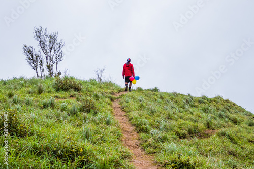 Doi Luang Tak, Tak Province, Thailand. AUGUST 31,2019: Hikers are walking and happy to the rain forest at Doi Luang Tak