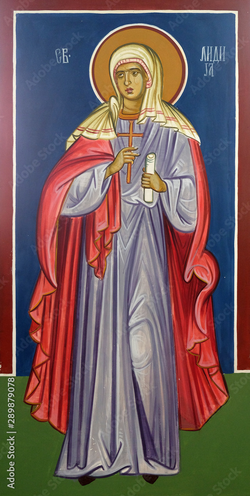 Fototapeta premium Saint Lydia of Thyatira, fresco in the Church of Saint Paraskeva of the Balkans near Saint Naum Monastery, Ohrid in Macedonia