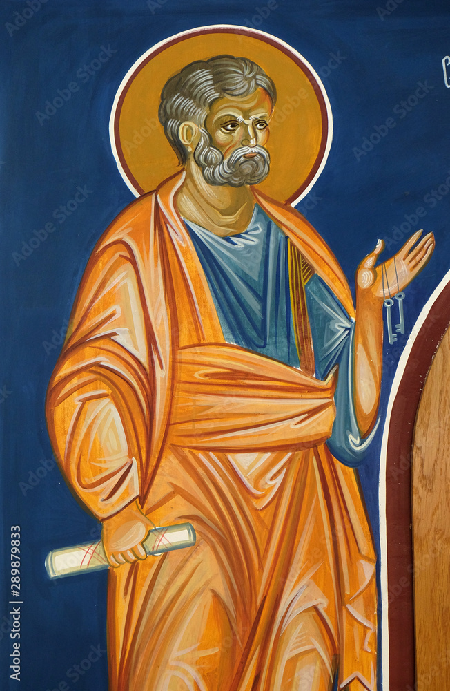 Fototapeta premium Saint Peter the Apostle, fresco in the Church of Saint Paraskeva of the Balkans near Saint Naum Monastery, Ohrid in Macedonia