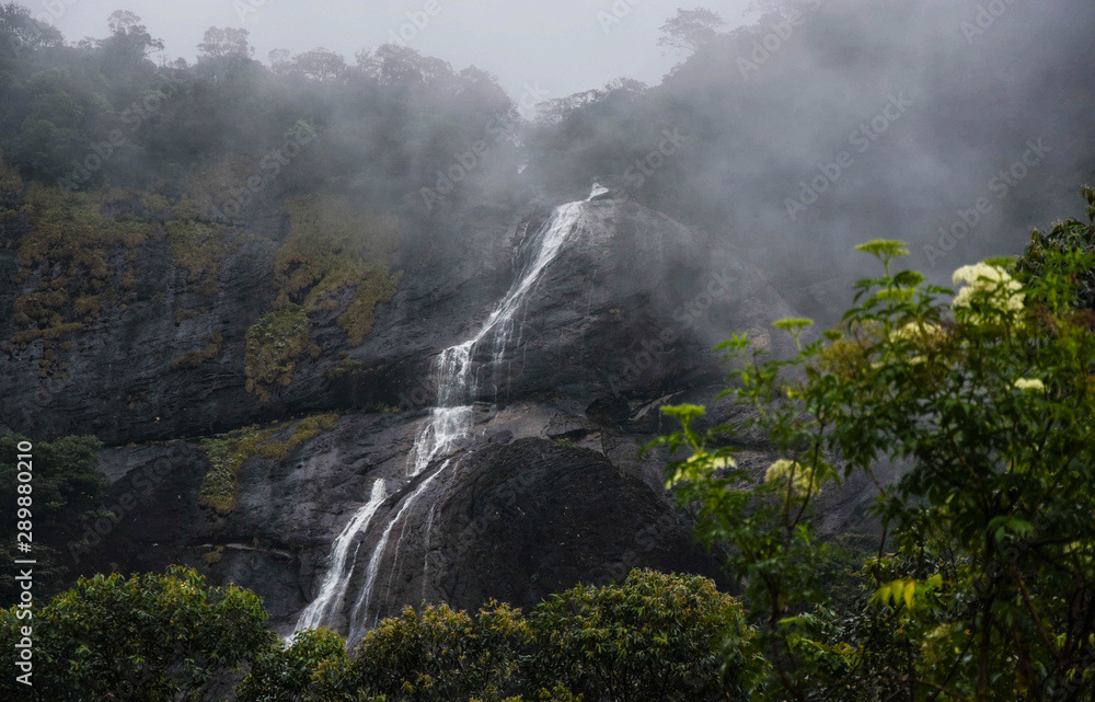 misty waterfall in Sri Lanka, seasonal falls in scared peak, adam's peak misty waterfall in Sri Lanka, seasonal falls in scared peak, adam's peak