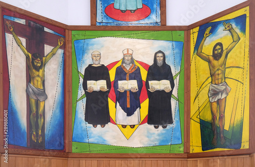 Altar in the Catholic church of St. Cyril, Methodius and St. Benedict in Ohrid, Macedonia photo