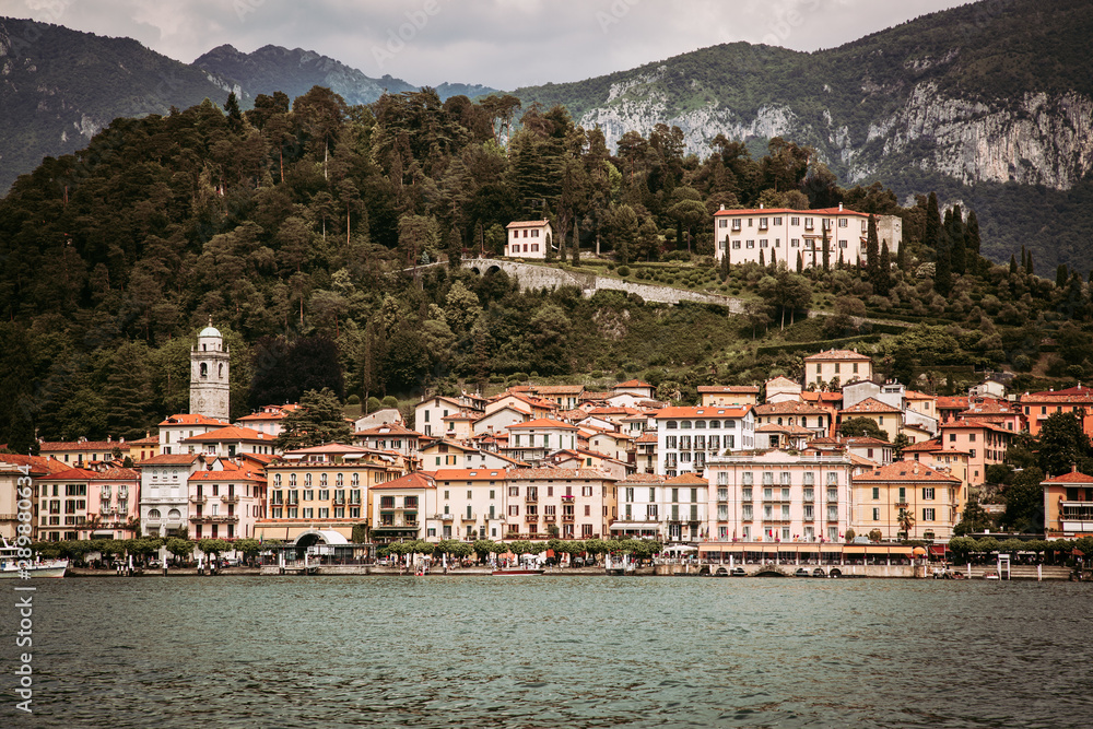 Filtered image of Bellagio town seen from Como Lake, Italy
