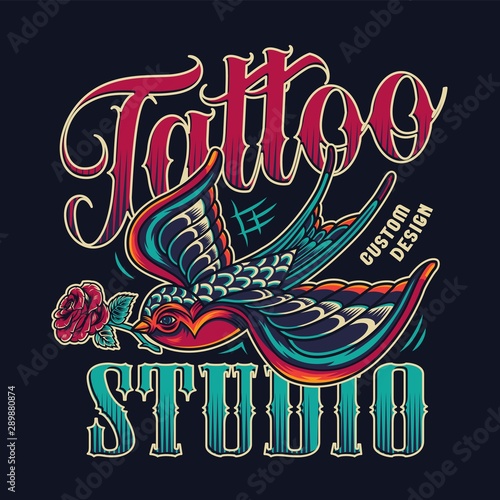 Tattoo studio vintage colorful emblem