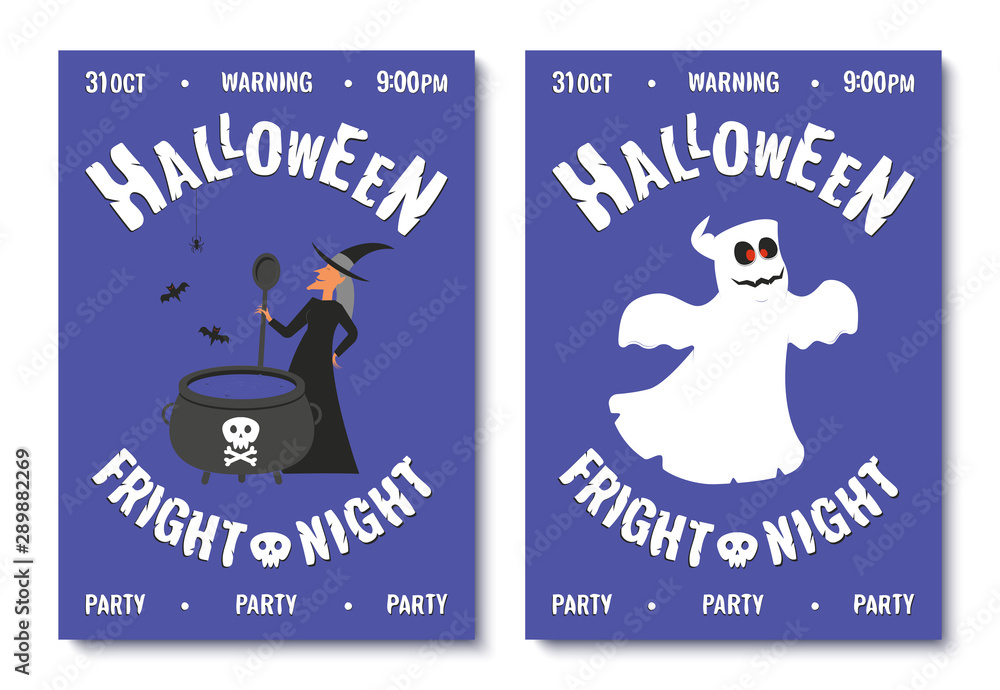 Fototapeta premium Happy halloween posters. Halloween party invitations or greeting cards. Vector illustration