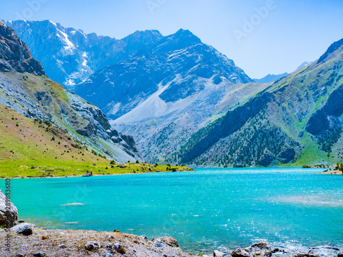 Landscape with Kulikalon lakes in Fann mountains. Tajikistan, Central Asia photo