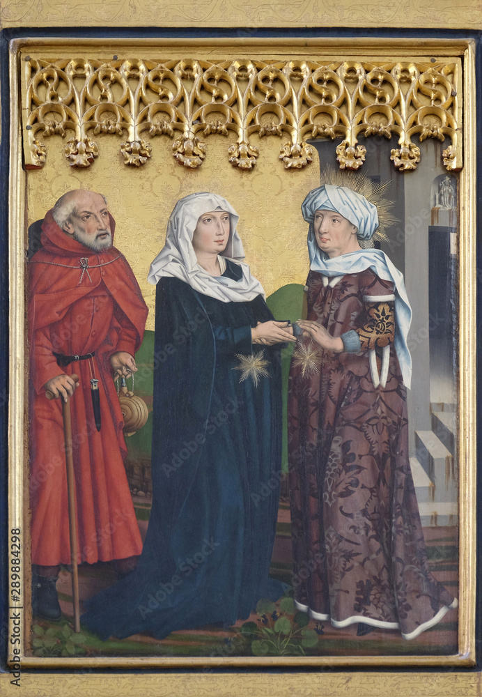 Naklejka premium Visitation of the Virgin, Twelve Apostles altar in St James Church in Rothenburg ob der Tauber, Germany