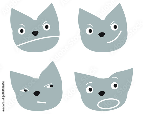 Set of cute cat character with various emotions. Vector illustrations. logo, mascot, sticker, emoji, emoticon.