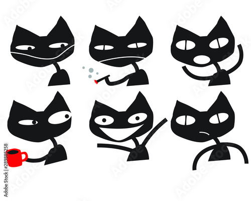 Fototapeta Naklejka Na Ścianę i Meble -  Set of cute cat character with various emotions. Vector illustrations. logo, mascot, sticker, emoji, emoticon.