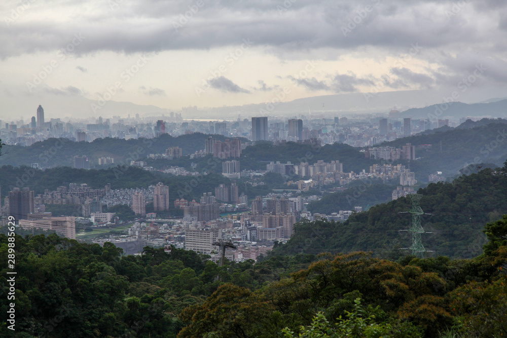 view of Taipei nature city and taipei 101 in taiwan from Maokong mountain