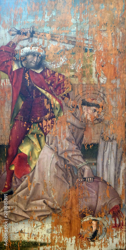 The martyrdom of the Franciscan monks in Morocco, Saint Francis Altar in the Franciscan Church in Rothenburg ob der Tauber, Bavaria, Germany