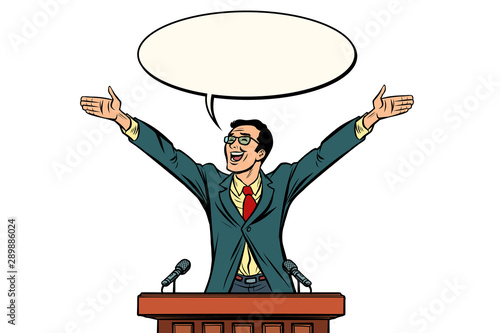Businessman or politician speaker speaking at the podium