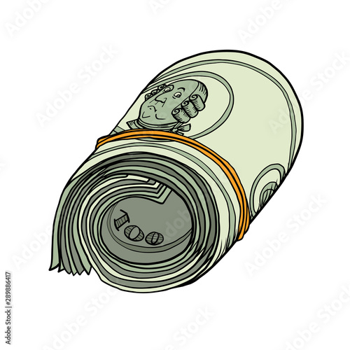 One hundred dollars bundle of banknotes gum