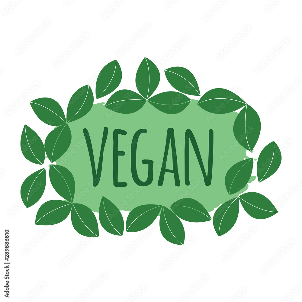 Vegan label. Healthy and Organic Food. Font with Brush. Food Intolerance Symbols and Badges. Vector illustration icon