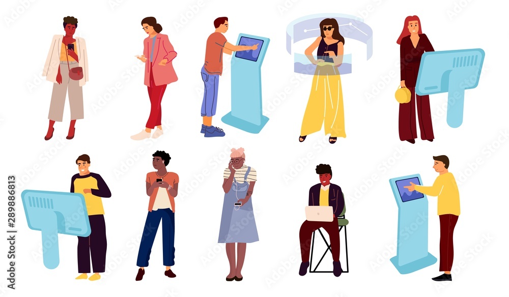 People with devices. Hand drawn cartoon businessman with gadgets and smartphones, smart technology concept. Vector vision man jobs managing technological computer gadgets set People with devices. Hand drawn cartoon businessman with gadgets and smartphones, smart technology concept. Vector vision man jobs managing technological computer gadgets set