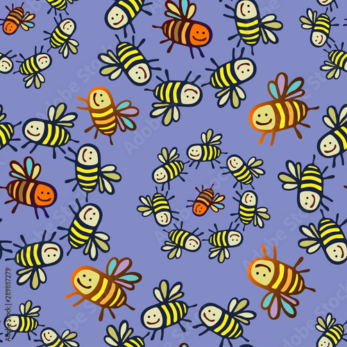Seamless vector pattern with colorful decorative bees.  © Tatiana Lapteva